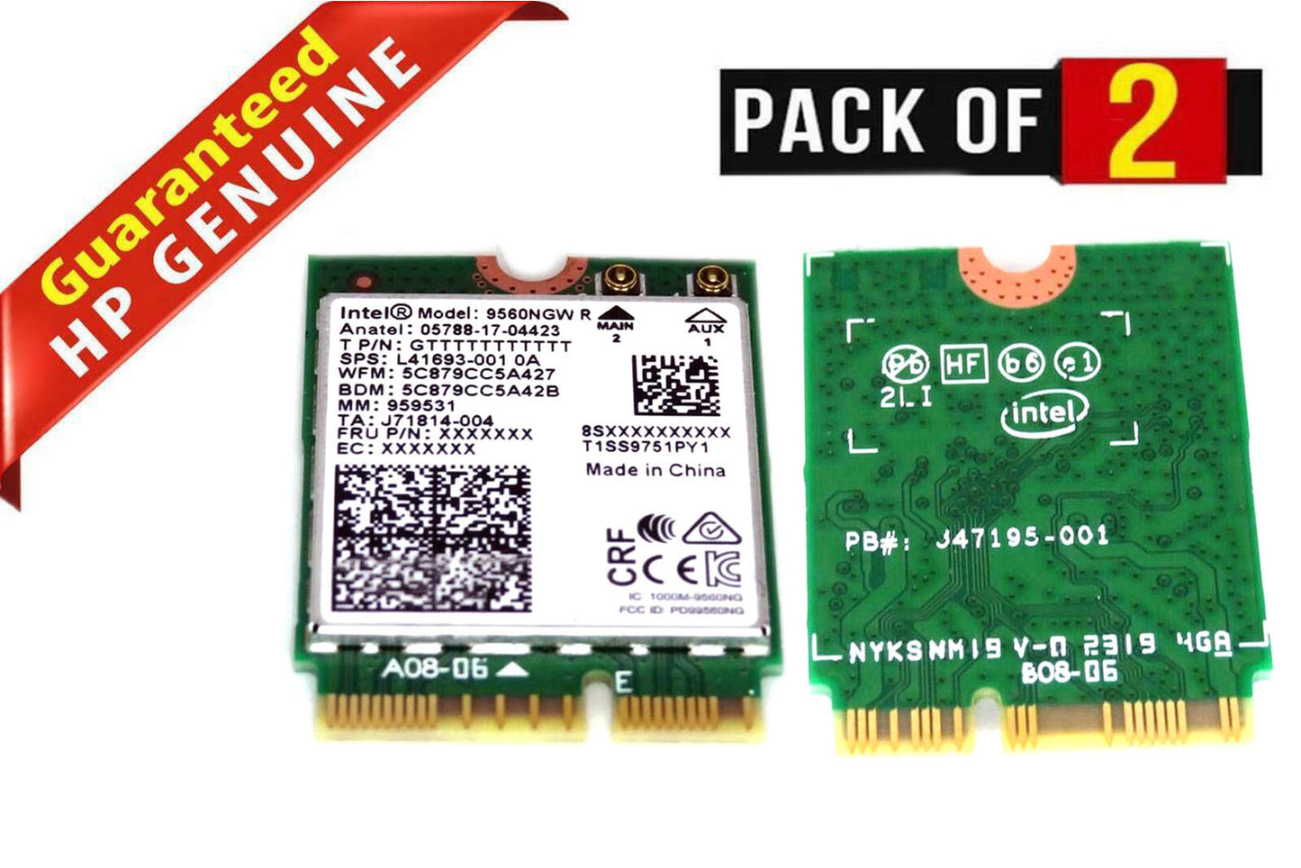 LOT x 2 HP Chromebook 11 G7 2X2 INT JFP2 NV80 Wireless WiFi Card Wlan L41693-001