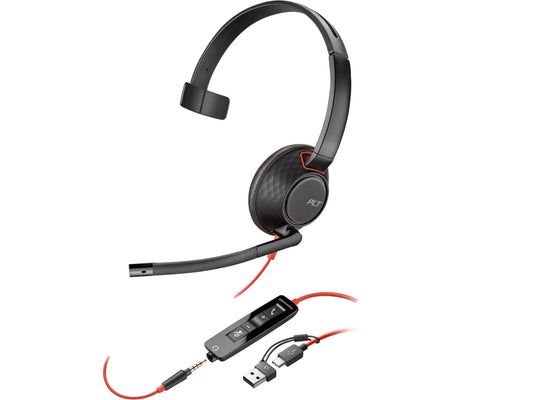 Poly Blackwire 5210 Monaural USB-C Headset +3.5mm Plug +USB-C/A Adapter