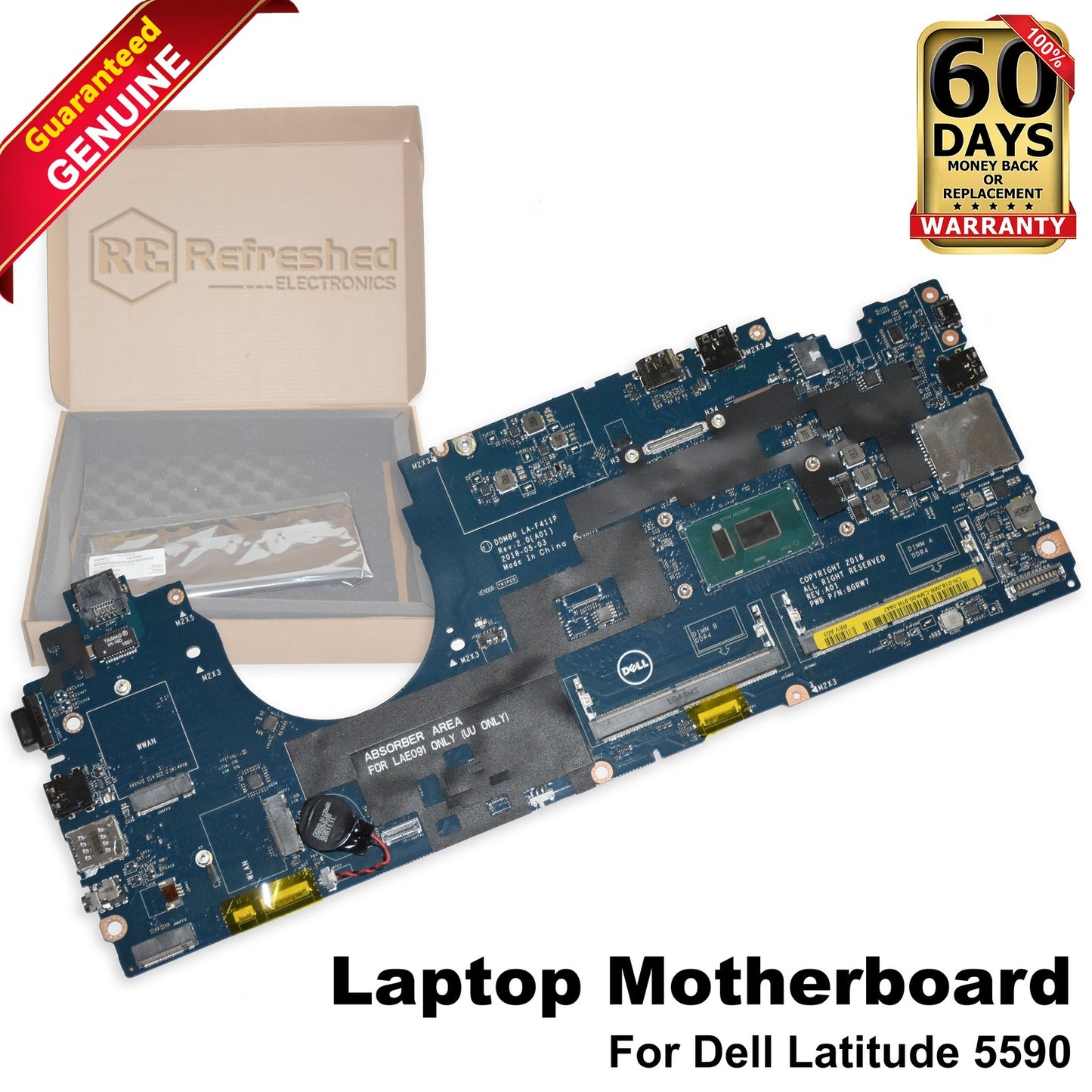 Dell Latitude 5590 Laptop Motherboard i5-8250U 1.6GHz Quad-Core LA-F411P 18JMR