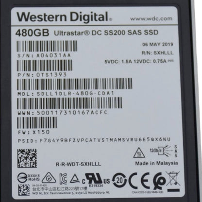 Western Digital Ultrastar DC SS200 480GB SAS 12Gb/s TCG MLC 2.5in SSD 0TS139 (NOT FOR HOME PC)