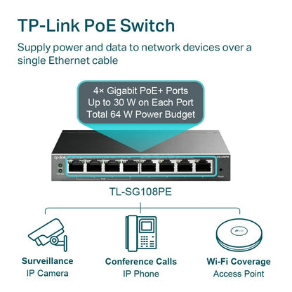 TP-Link TL-SG108PE | 8-Port 1000Mbps Gigabit Ethernet Easy Smart Switch | 4 PoE