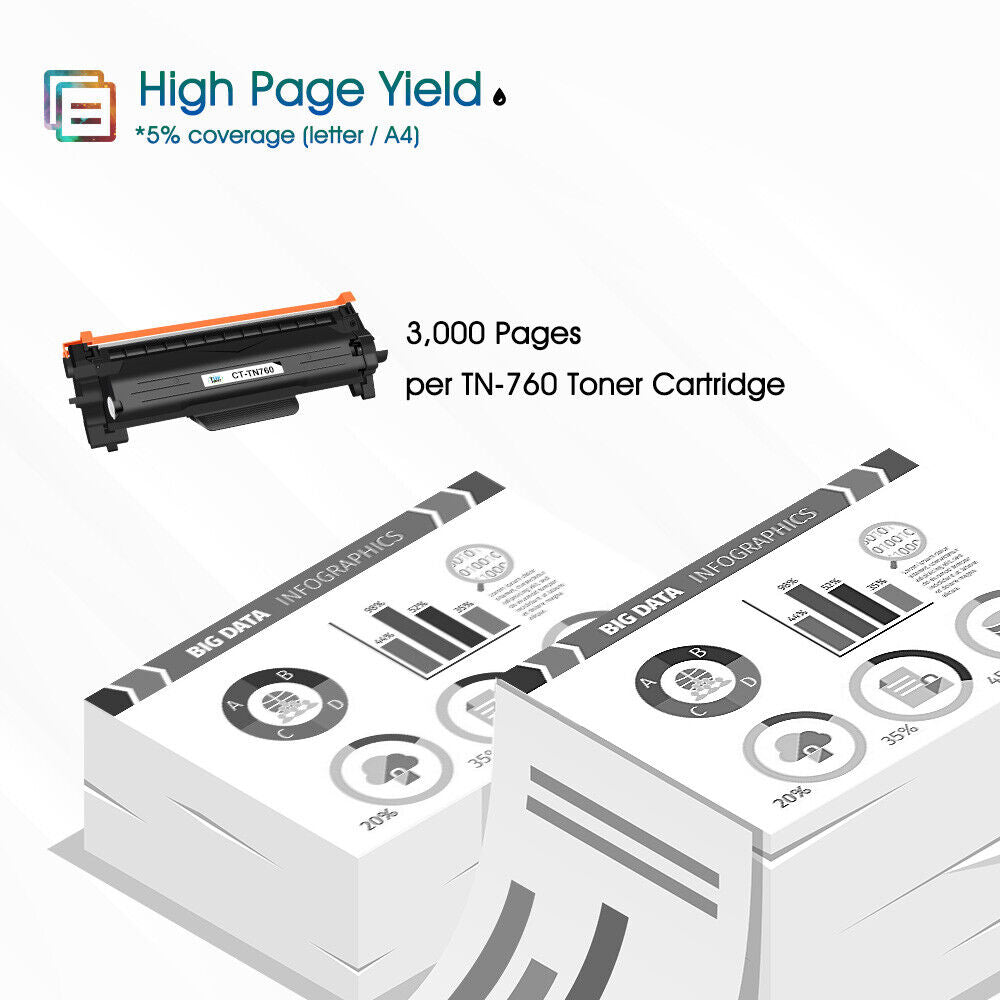 10 PK High Yield TN730 TN760 Toner Cartridge for Brother DCP-L2550DW MFC-L2750DW