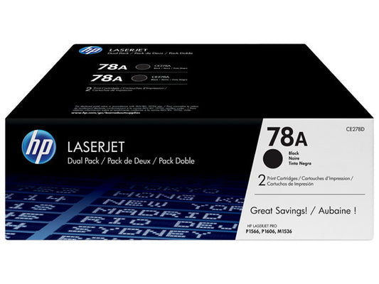 HP 78A 2-pack Black Original LaserJet Toner Cartridges, Per cartridge: ~2,100