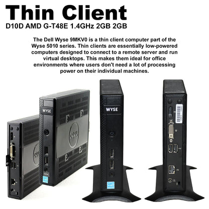 Dell Wyse 5010 Thin Client D10D AMD G-T48E 1.4GHz 2GB 2GB Flash ThinOS 8.6 RJ45