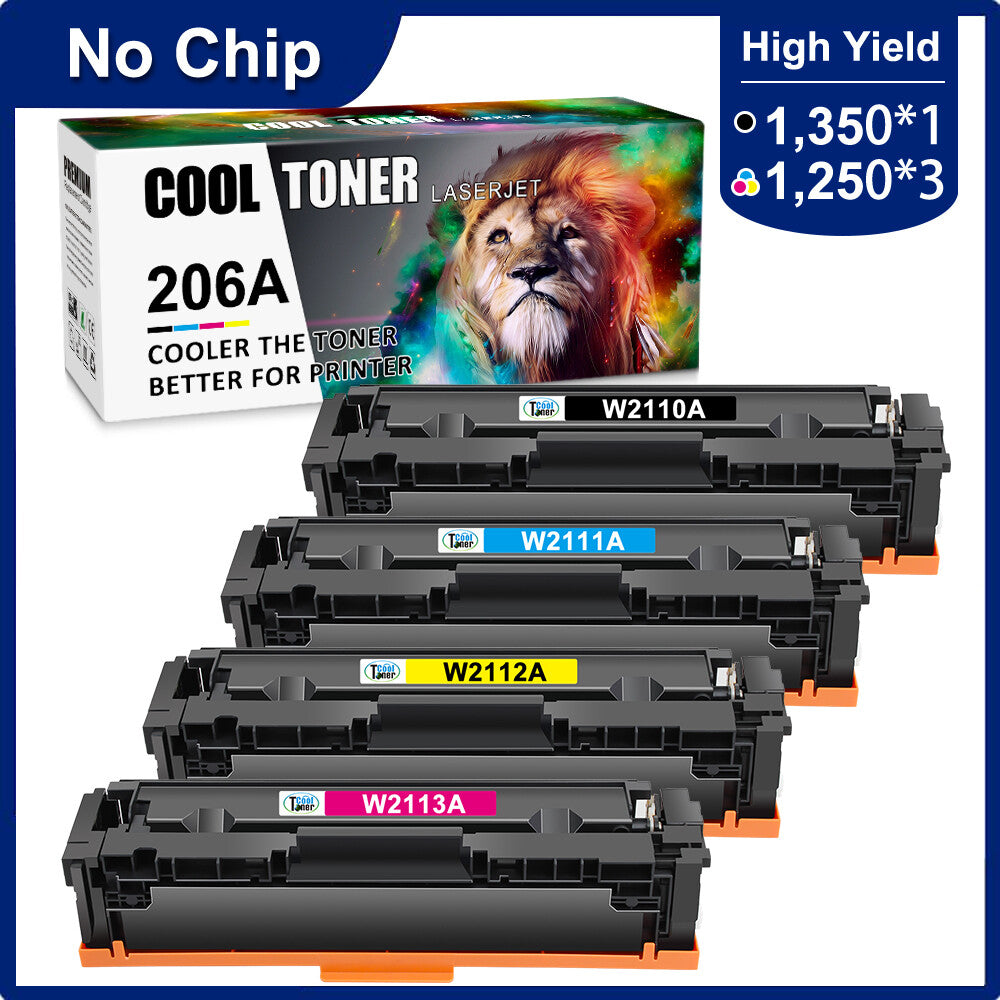 4 Pack Toner for HP 206A W2110A Color LaserJet Pro M255dw MFP M283fdw No Chip