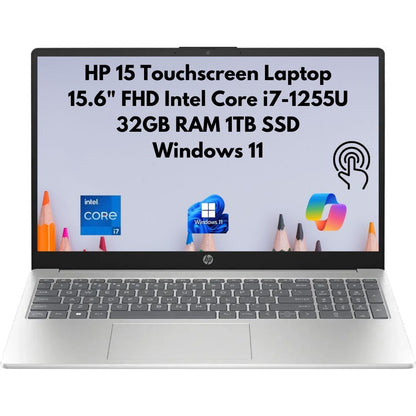 New HP 15.6" FHD Touchscreen Core i7-1255U 32GB 1TB PCIe SSD Webcam Windows 11