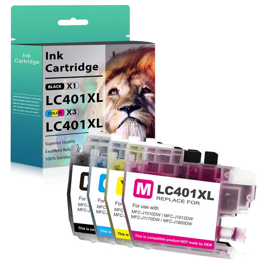 4Pc LC401 Ink Cartridge compatible for Brother LC401XL MFC-J1010DW MFC-J1170DW