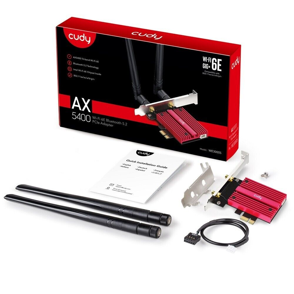 Cudy WE3000S | AX5400 Wireless Tri-Band WiFi 6/6E Bluetooth 5.2 PCI Express Card