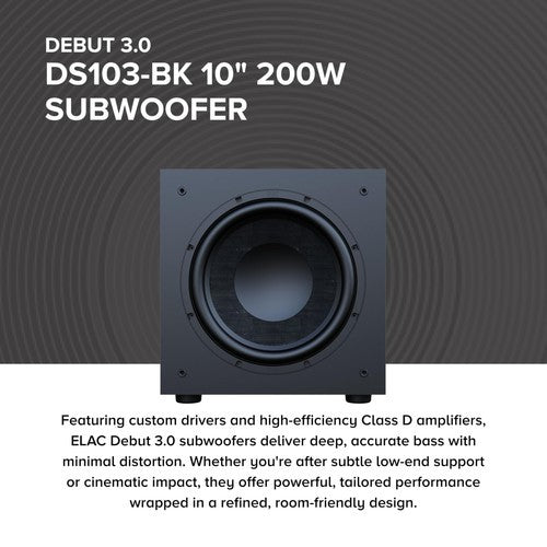ELAC Debut 3.0 DS103 10" 200 Watt Powered Subwoofer (Black ash vinyl finish)