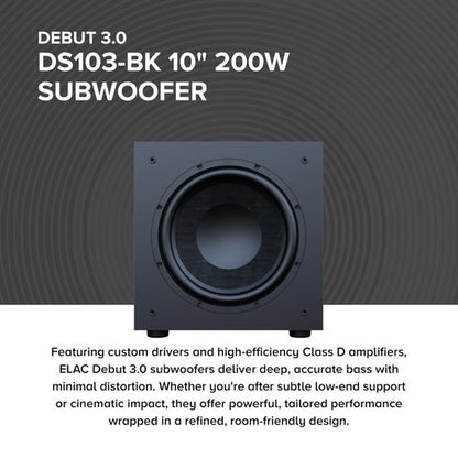 ELAC Debut 3.0 DS103 10" 200 Watt Powered Subwoofer (Black ash vinyl finish)
