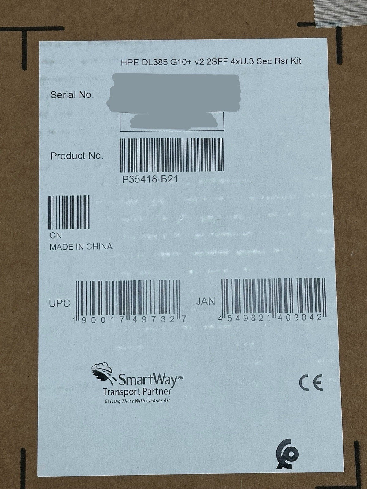 HPE P35418-B21 DL385 Gen10 Plus v2 2XFF 4x U.3 Premium Secondary Riser Kit