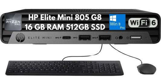 New HP Elite Mini 805 G8 Desktop Ryzen 5 PRO 5650G 16GB 512GB SSD WiFi Win11Pro