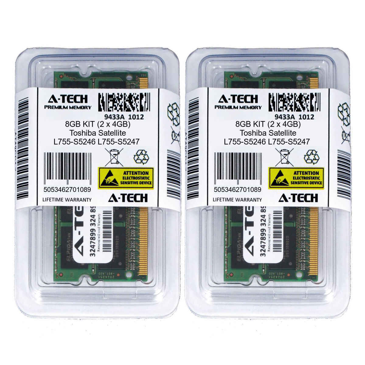 8GB KIT 2 x 4GB Toshiba Satellite L755-S5246 L755-S5247 L755-S5248 Ram Memory