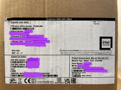 Lenovo ThinkSystem SN550 Server Node Xeon Silver 4208 32GB RAM 4x 10GE SATA/NVMe