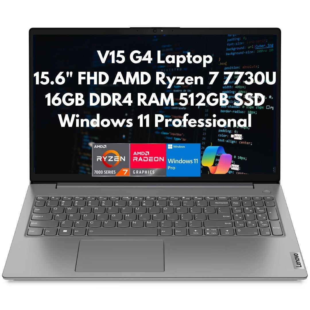 New Lenovo V15 Gen 4 15.6" FHD 8-Core Ryzen 7 7730U 16GB 512GB SSD Webcam W11P