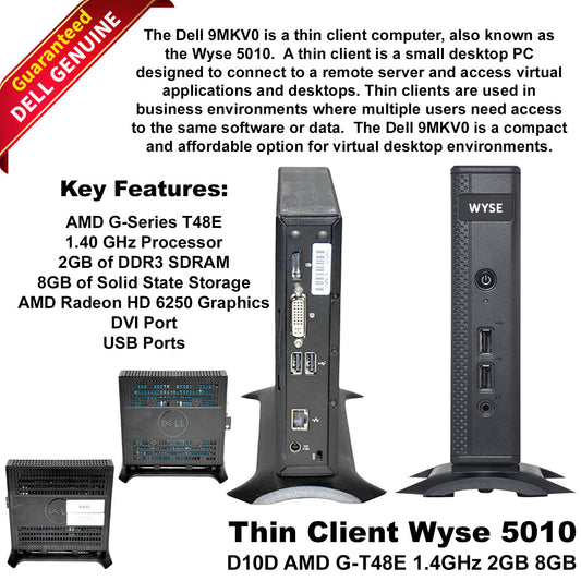 Dell Wyse 5010 D10D Thin Client AMD G-T48E 1.4GHz 2GB RAM 8GB SSD ThinOS RJ45