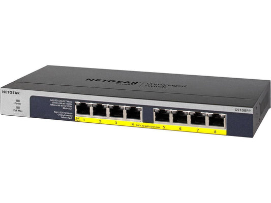 NETGEAR 8-Port Gigabit Ethernet PoE+ Unmanaged Switch with 120W PoE Budget, Rack