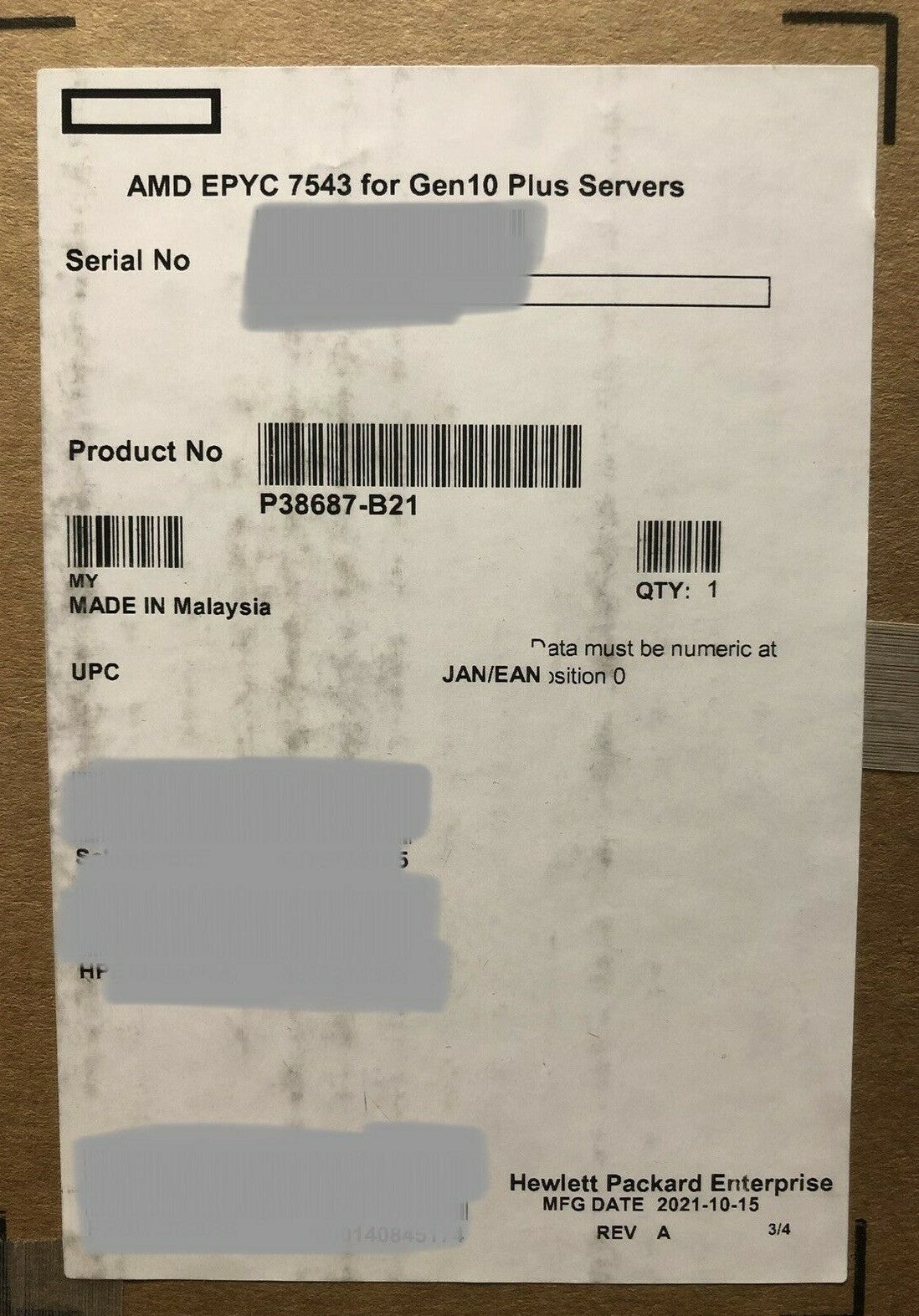 HPE AMD EPYC Milan 7543 CPU Processor 32 Core 2.8GHz 225W PCI-e 4.0 256MB L3