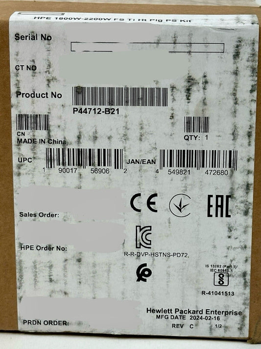 HPE 1800W-2200W Flex Slot Titanium Hot Plug Power Supply Kit P44712-B21