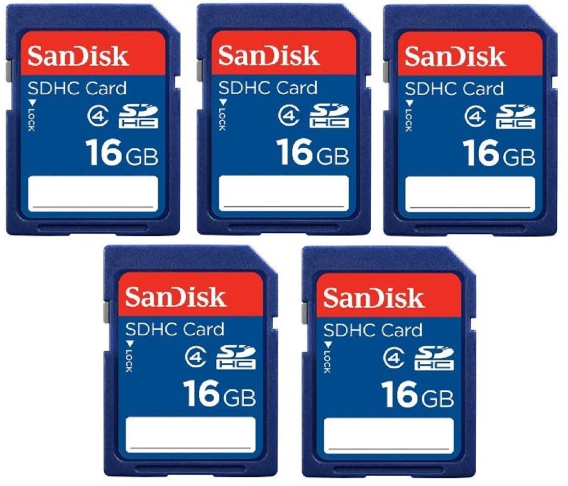 Lot of 5 x SanDisk 16GB SDHC Class 4 SD Flash Memory Card Camera SDSDB-016G-B35