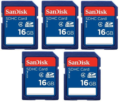 Lot of 5 x SanDisk 16GB SDHC Class 4 SD Flash Memory Card Camera SDSDB-016G-B35