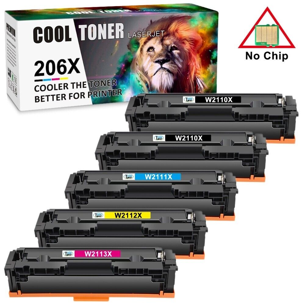 5 Pack 206X W2110X Toner Compatible With HP LaserJet MFP M283fdw M255dw No Chip