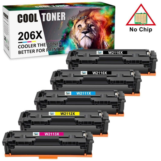 5 Pack 206X W2110X Toner Compatible With HP LaserJet MFP M283fdw M255dw No Chip