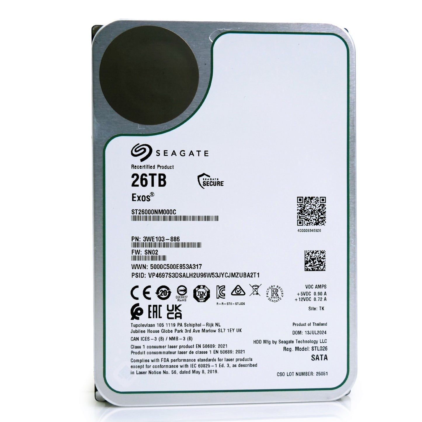 Seagate Exos 26TB 7.2K RPM SATA 6GB/s 3.5" Enterprise HDD - ST26000NM000C
