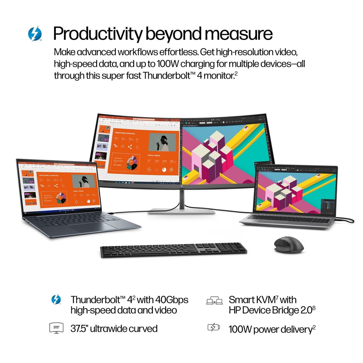 HP Series 7 Pro 37.5 inch WQHD+ Thunderbolt 4 Monitor - 738pu 37.5" WQHD+ (3840