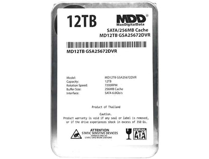 MDD 12TB 7200RPM 256MB Cache 3.5inch SATA 6Gb/s Internal Surveillance Hard Drive