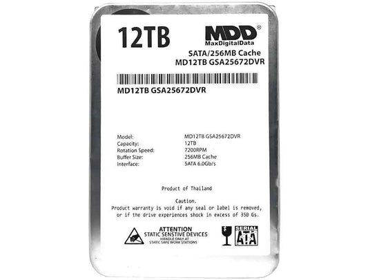 MDD 12TB 7200RPM 256MB Cache 3.5inch SATA 6Gb/s Internal Surveillance Hard Drive