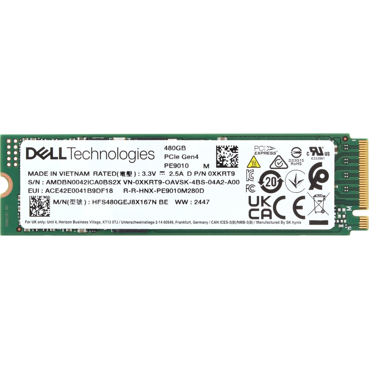 Dell 480GB Gen4 NVMe RI TLC 2280 M.2 SSD PE9010 (XKRT9) -CR