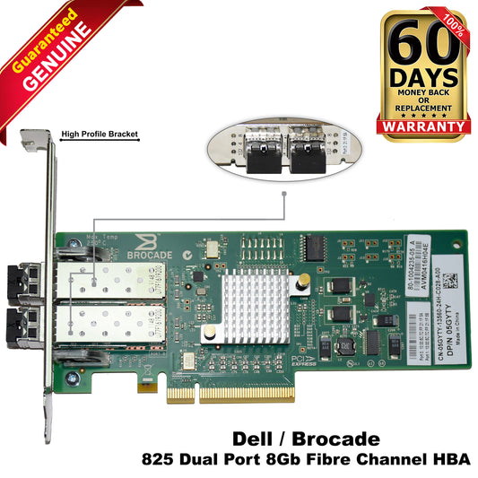 Dell Brocade 825 8Gb FC HBA Dual Port PCIe x8 SFP+ Host Bus Adapter 5GYTY