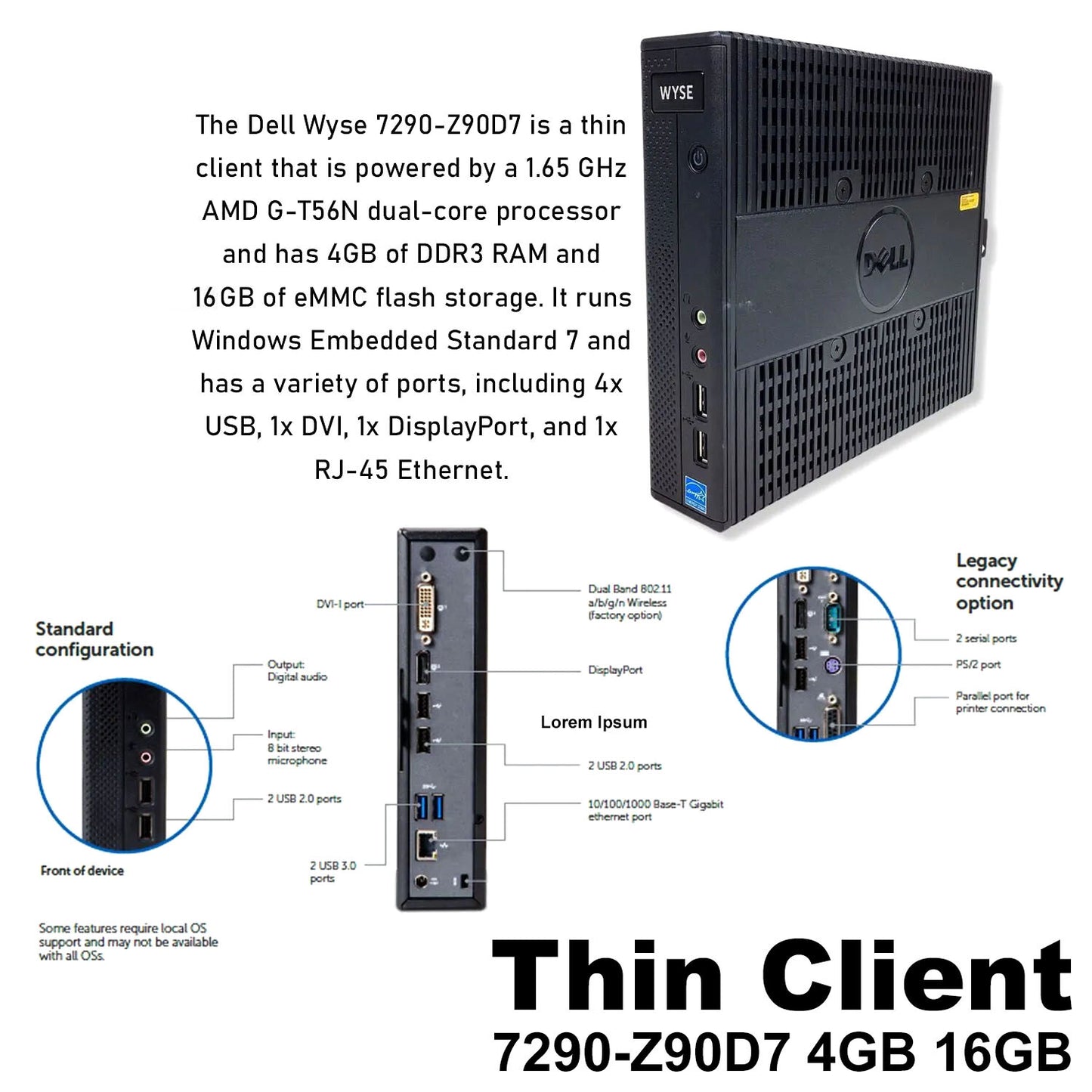 Dell Thin Client Z90D7 7290 AMD G-T56N 1.65GHz 4GB 16GB SSD WES7 Ethernet-RJ45
