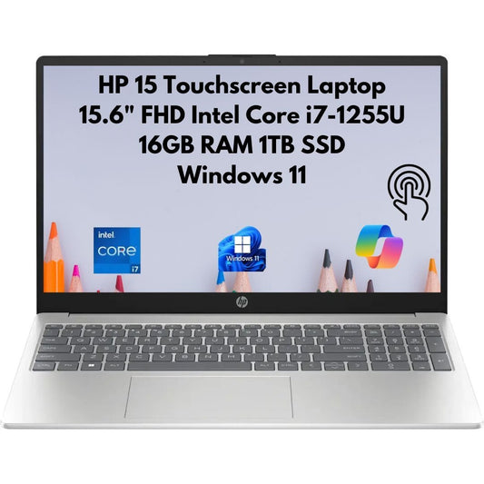 New HP 15.6" FHD Touchscreen Core i7-1255U 16GB 1TB PCIe SSD Webcam Windows 11