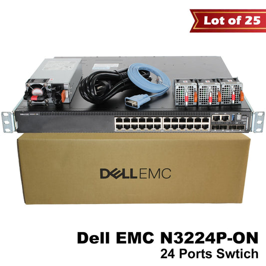 Lot of 25 Dell EMC N3224P-ON 24x1G 4x10G 2x100G PoE Switch HJ9HD 1050W GM1R7