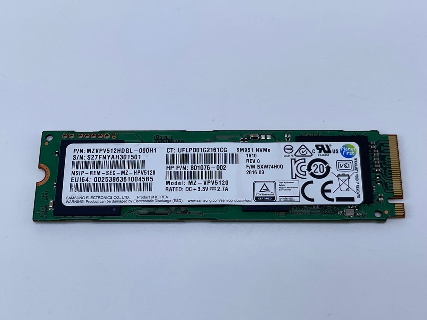 HP Samsung SM951 MZVPV512HDGL-000H1 512GB NVMe 801076-002 SSD Solid State Drive