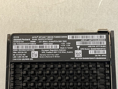 HPE Intel Optane 750GB U.2 NVMe x4 Write Intensive SFF SSD 30 DWPD Gen3 WI SCN