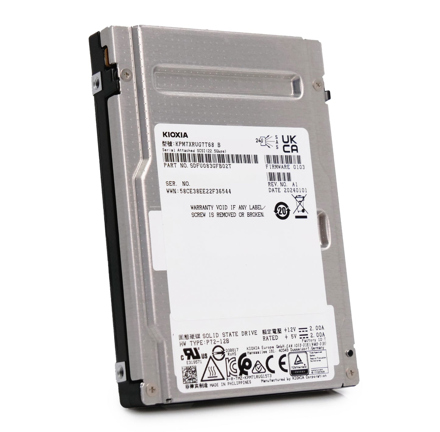 Kioxia PM7-R Series SAS-4 7.68TB 24Gb/s 2.5in Enterprise SSD KPM7XRUG7T68 (NOT FOR HOME PC)