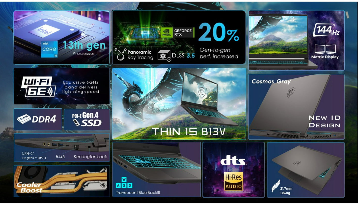 MSI Thin 15.6" B13V Gaming 144Hz FHD i5-13420H 32GB 1TB SSD GeForce RTX 4060