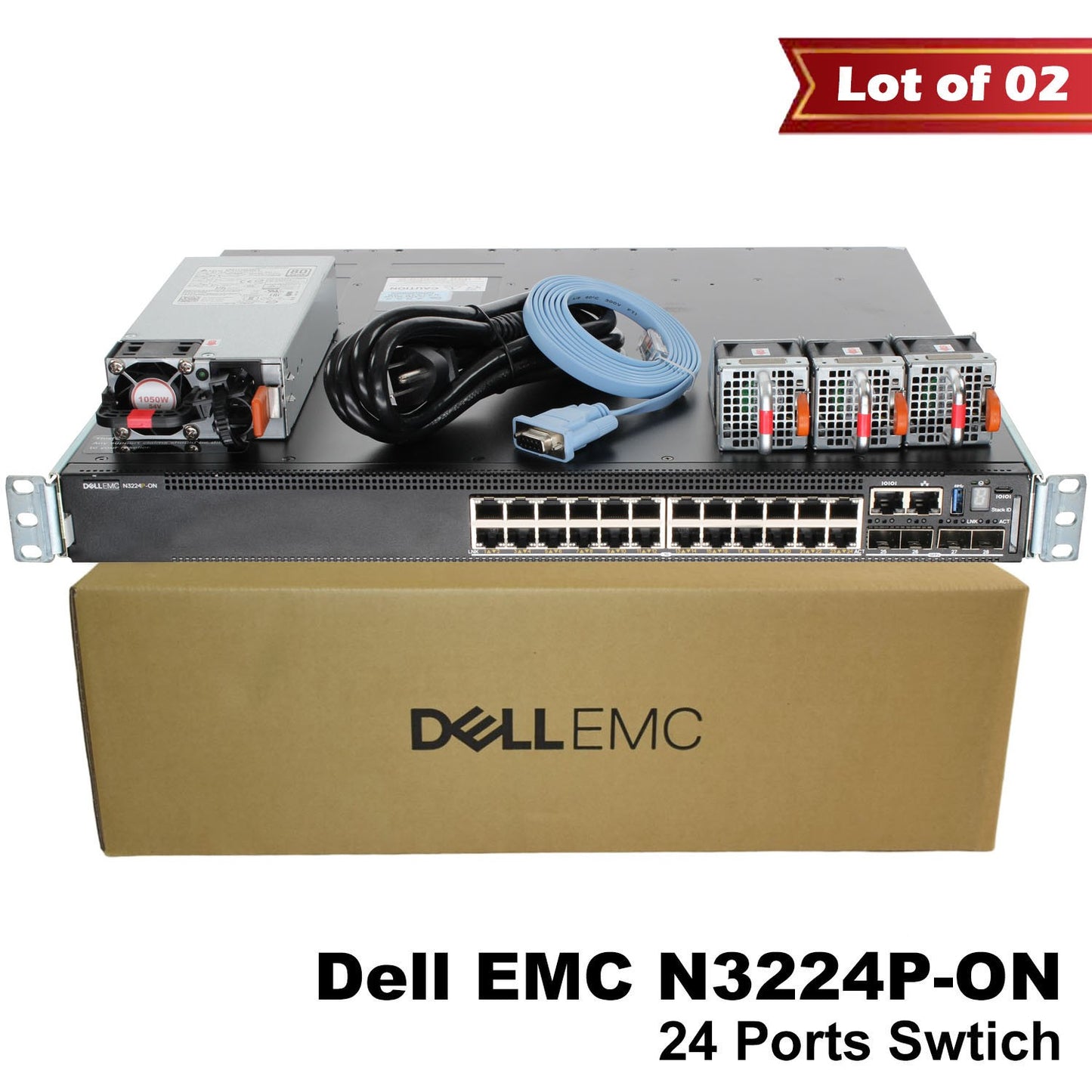 Lot of 2 Dell EMC N3224P-ON 24x1G 4x10G 2x100G PoE Switch HJ9HD 1050W GM1R7