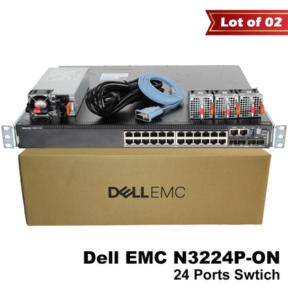 Lot of 2 Dell EMC N3224P-ON 24x1G 4x10G 2x100G PoE Switch HJ9HD 1050W GM1R7