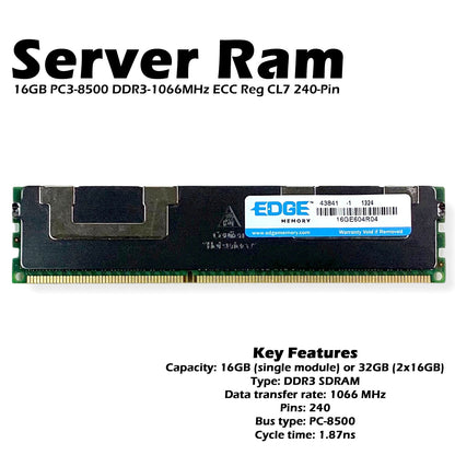Edge 16GE604R04 16GB PC3-8500 DDR3-1066MHz ECC Reg CL7 240-Pin Server RAM Memory (NOT FOR HOME PC)
