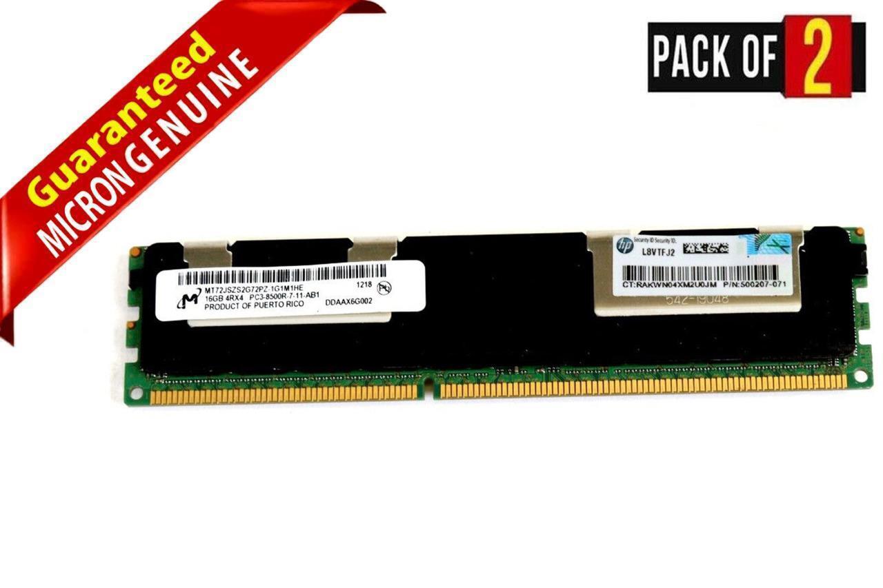 Lot 2 Micron MT72JSZS2G72PZ-1G1M1 2x16GB DDR3 PC3-8500R 4Rx4 Server RAM Memory