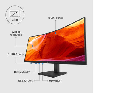 HP P34hc G4 WQHD USB-C Curved Monitor 34" WQHD (3440 x 1440) 48-100 Hz