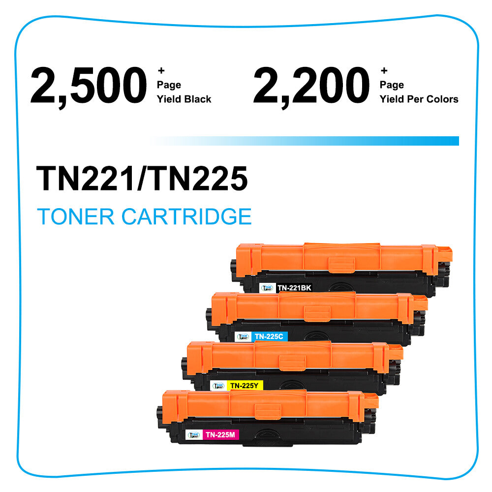 4 x TN225 Toner Cartridge For Brother TN221BK HL-3170CDW MFC-9130CW MFC-9340CDW
