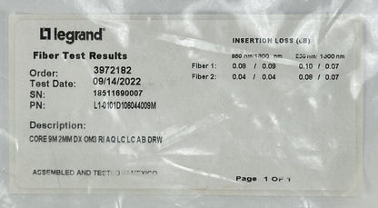 Legrand L1-0101D10604409M Core 9M 2MM OM3 Multimode LC-LC Fiber Optical Cable