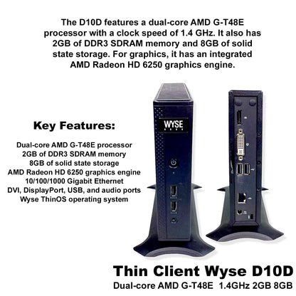 Dell Wyse D10D 5010 AMD G-T48E 1.4GHz 2GB RAM 8GB SSD ThinOS 8.6 Ethernet RJ45