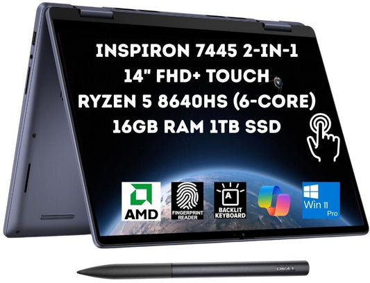 Dell Inspiron 7445 2-in-1 14" FHD+ Touch Ryzen 5 8640HS 16GB 1TB SSD Pen W11P