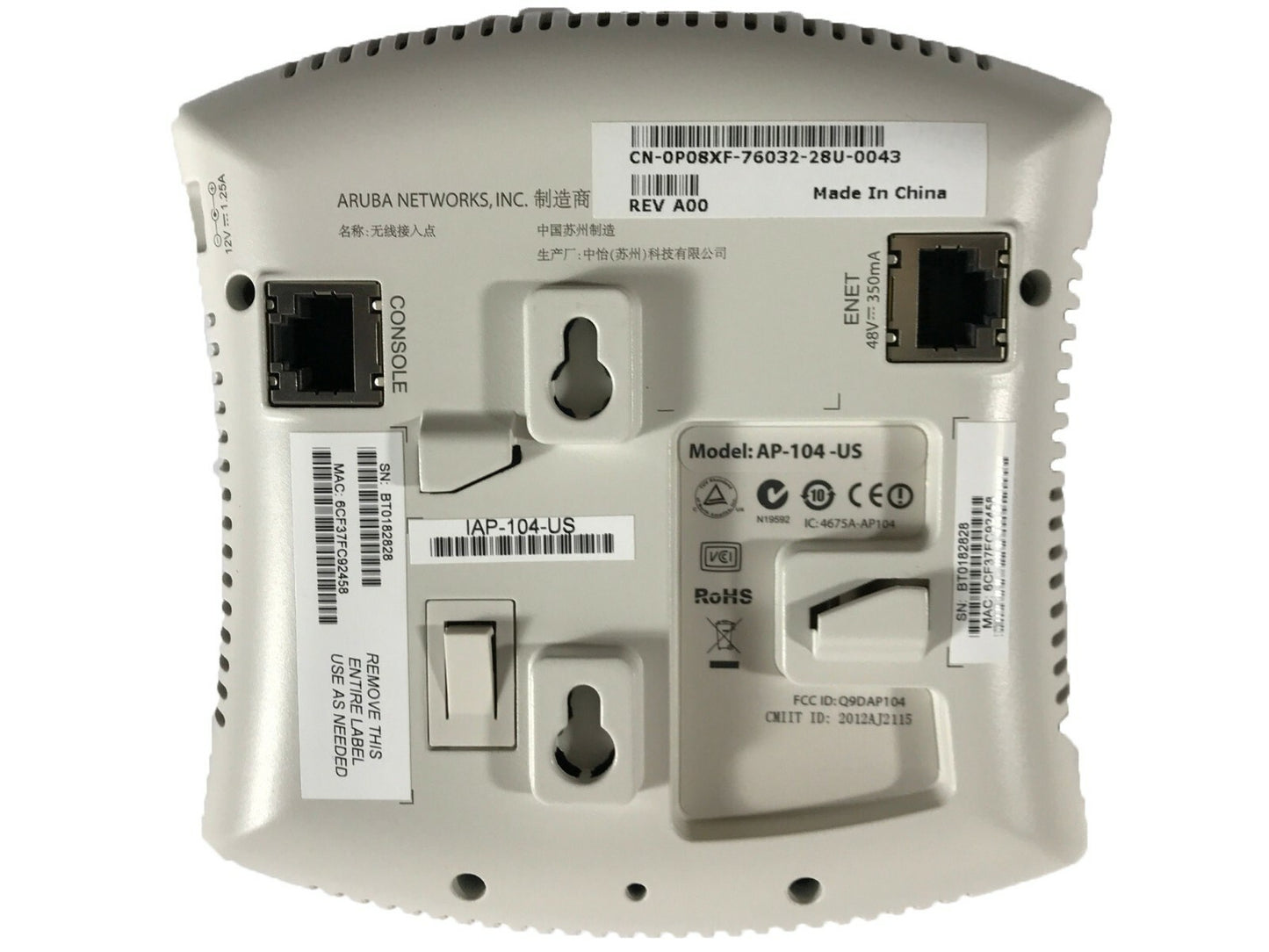 Dell ARUBA Power Connect W-IAP 104 APT-104-US Instant Access Point 0P08XF P08XF